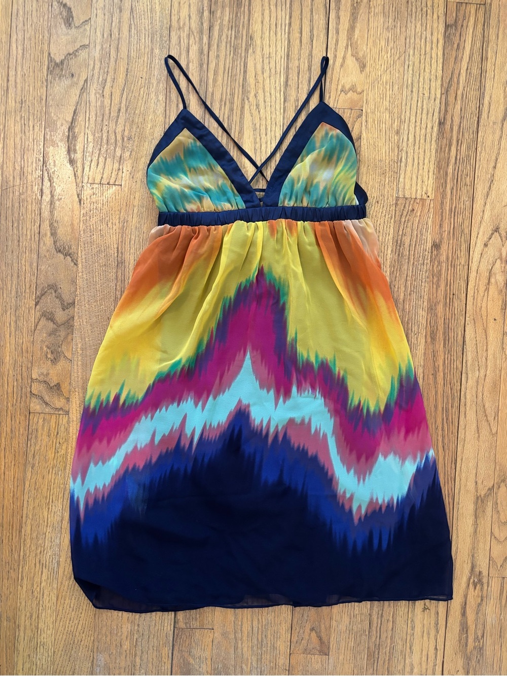 Forever 21 Multicolor Tie Dye Mini Dress — Navy, Yellow, Pink, Teal, Orange